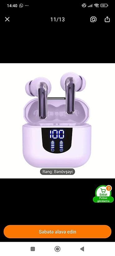 Yenidir vatsapp 553999954 Bluetooth TWS qulaqlıqlar – bənövşəyi rəngdə