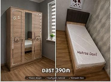 tək dolablar: Yataq otağı dəsti – müasir dizayn, keyfiyyətli material, kompakt ölçü — 1