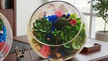 Горшки для растений: Şüşə akvarium formalı terrarium kompozisiyaları - Şəffaf şüşə qabda — 3