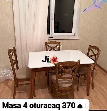 Mətbəx üçün, Yeni, Açılmayan, Dördbucaq masa, 4 stul