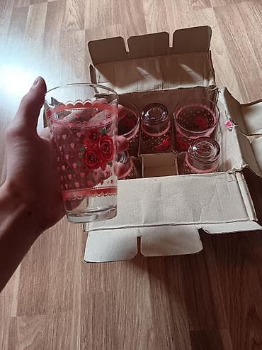 su bak: Stəkanlar, rəng - Çəhrayı, Şüşə, 6 ədədli dəst — 2