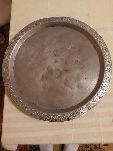 cay: Antiq üslubda metal sini (dəzgah tepsisi) - Material: metal (gümüşü — 2