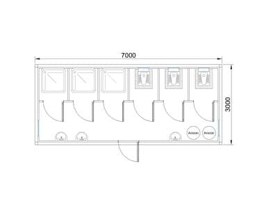 ucuz vaqon: 6.00x3.00m 6 gözlü WC Hamam Konteyneri ---Uzunluq: 7.00m ---En: 3.00m — 11