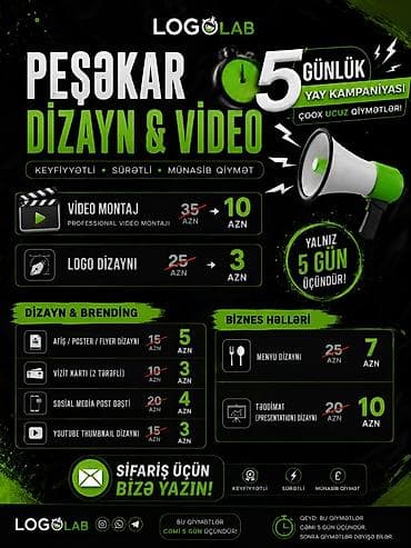 Peşəkar Dizayn və Video Xidmətləri LogoLab və komanda biznesiniz üçün