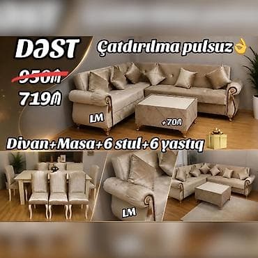 tekerli stol: Divan+ Masa dəsti Sifarişlə hazırlanır. Dəst şəkildə : 719₼ Divan  — 1