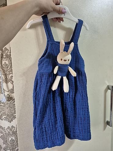 paltarlar, sarafanlar: Uşaq paltarı – tünd mavi, muslin tipli teksturaya malik sarafan — 1