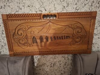 Maskalar, eynəklər: Əl işı taxta nərd dəsti - Material: bərk ağac (əl oyma və piroqrafiya — 1