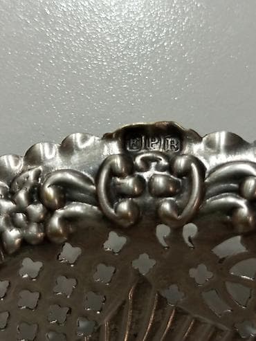 qab qaşiq: Antik dekorativ gümuş boşqab – əl işi, oyma naxışlı - Material — 3