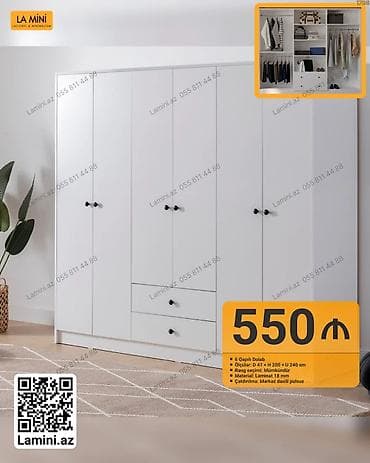 - Məhsul: 6 qapılı dolab - Rəng: seçimi mümkündür - Material: 18 mm
