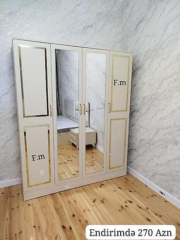 ev fasad boyalari: Dolab 4 qapılı paltar dolabı - Rəng: krem (qızılı dekorativ haşiyələr — 2