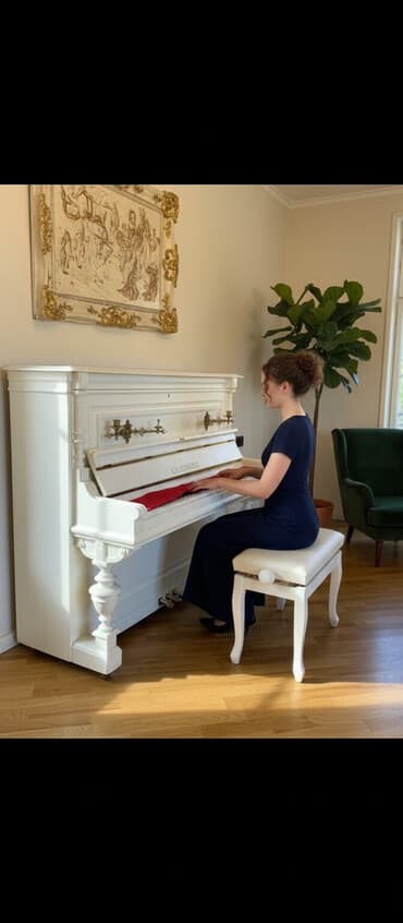 petrof piano: G.M. Schröder şaquli pianino - Klassik dizaynlı ağ korpus, dekorativ — 1