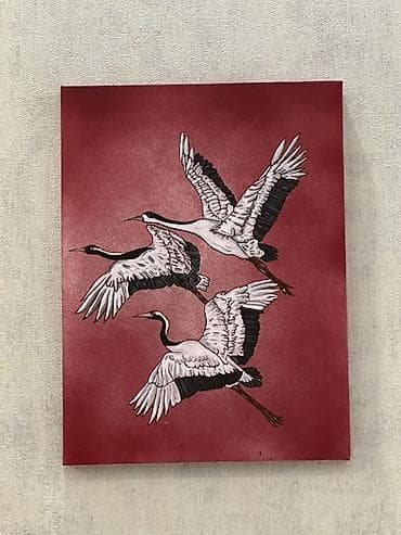Rəsm tablosu – “Uçan turnalar” -Ketan əl işi Tablo Əl işi Kətan tablo — 1