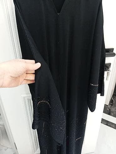 Hicab: **Elegant Black Studded Abaya** - **Color:** Jet Black - — 1