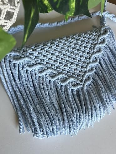 bel cantası: Makrame toxunuşlu çiyin çantası - Material: qalın pambıq makrame ipi — 1