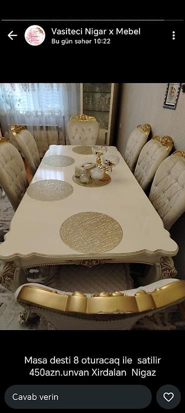 Qonaq otağı üçün, Açılmayan, Dördbucaq masa, 8 stul