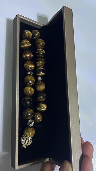 Zərgərlik əşyaları: Təbii “Pələng gözü” daşlarından hazırlanmış təsbeh - Material — 1