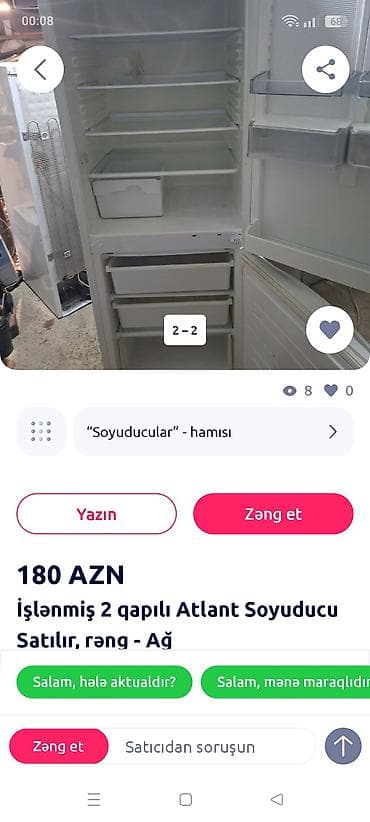 indesit soyuducu soyutmur: İşlənmiş 2 qapılı Atlant Soyuducu Satılır, rəng - Ağ — 2