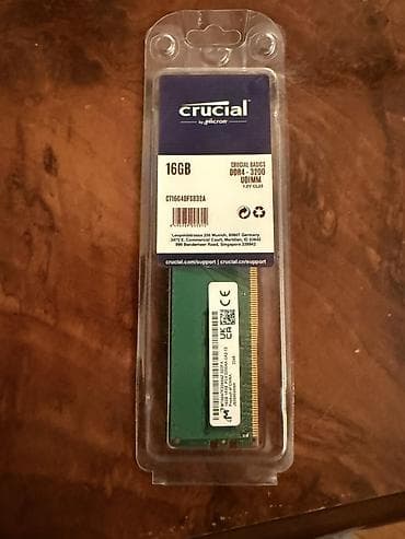 16 ram: Operativ yaddaş (RAM) Crucial, 16 GB, 3200 Mhz, DDR4, PC üçün, Yeni — 1