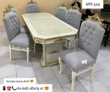 Qonaq otağı üçün, Yeni, Açılmayan, Dördbucaq masa, 6 stul