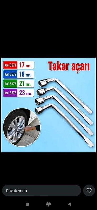 Təkər açarı – L‑tipli, ikitərəfli (bir ucu qapaqlı başlıq, digər ucu