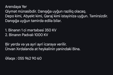 Arendaya Yer Qiymət münasibdir. Danışığa uyğun raziliq olacaq. Depo