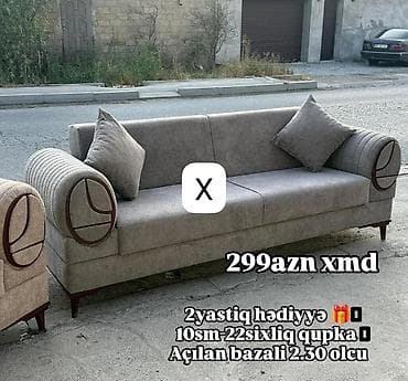 Divanlar: Açılan bazalı divan – ölçü 2.30 m - Rəng: boz tonları - Parça — 1
