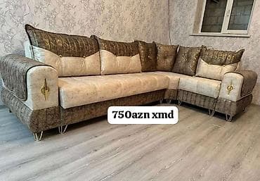 Künc divan dəsti - İki rəngli (bej və tünd qəhvəyi) məxməri/parça