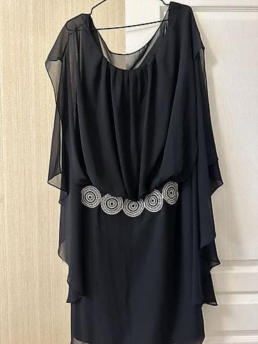 koja etek: Qara şifon paltar - Model: axıcı, asimmetrik qatlı şifon paltar - — 4