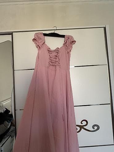rende: Pudra-çəhrayı rəngdə uzun don - Stil: romantik/boho, A-kəsim maxi - — 2