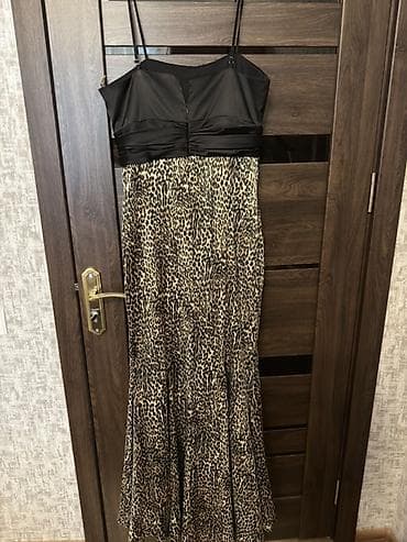 Leopar naxışlı uzun qadın donu - 44 razmer - Model: Spagetti askılı — 2