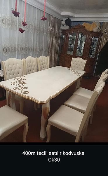 yumru masalar: Qonaq otağı üçün, Açılmayan, Dördbucaq masa, 8 stul — 1