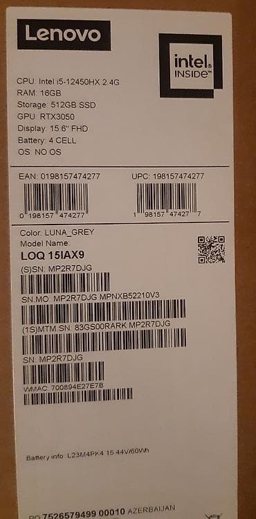 Lenovo LOQ 15IAX9 noutbuk – LUNA_GREY rəng Texniki xüsusiyyətlər: - lalafo.az -da Lenovo LOQ 15IAX9 noutbuk – LUNA_GREY rəng Texniki xüsusiyyətlər: -