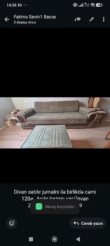 divan satisi: Divan satılır jurnalni ilə birlikdə cəmi 120₼. Açılır bazası var.Ünvan — 1