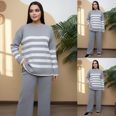 Qadınlar üçün zolaqlı trikotaj dəst Çatdırılma pulsuz yeni paltardı -