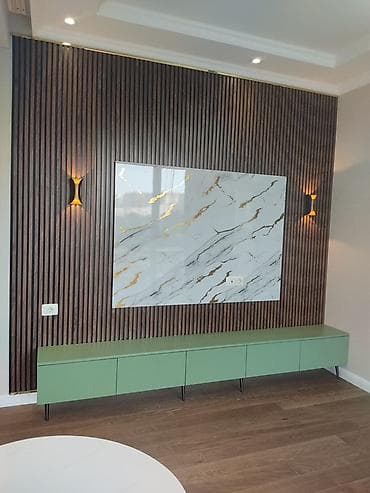 apşipka taxta: Mətbəx mebeli və TV stendi – müasir dizayn - Üslub: modern, şaquli — 2