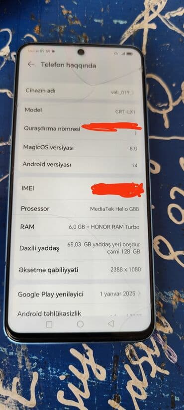 2 ci el kondisioner: Honor X8a, 128 GB, rəng - Göy, Qırıq, Barmaq izi, İki sim kartlı — 1