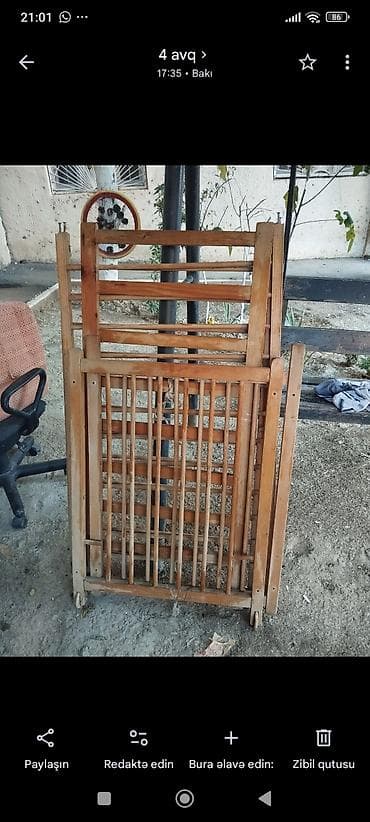 matras alti: Taxta körpə beşiyi – yığılan model - Material: təbii taxta - Quruluş — 1