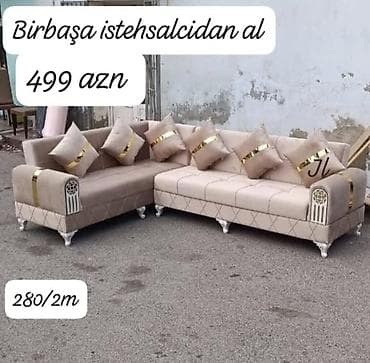 ev kinotiyatri: Künc divan dəsti - Rəng: açıq bej - L-dizayn künc forma - Ölçü: 280/2 — 1