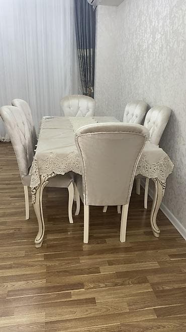 Klassik üslubda yemək otağı dəsti - Komplekt: 1 masa + 6 stul - Rəng