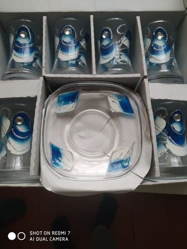 Çay dəsti, rəng - Göy, Şüşə, 6 nəfərlik, Türkiyə