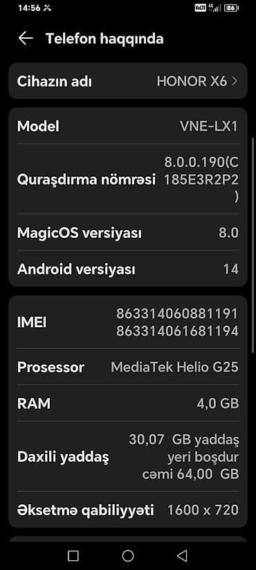 telofonlar ucuz: Honor X6, 64 GB, rəng - Qara, İki sim kartlı — 3