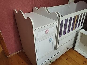 beşik: Uşaq beşiyi və komod dəsti - Material: ağ rəngli laminat/taxta — 3