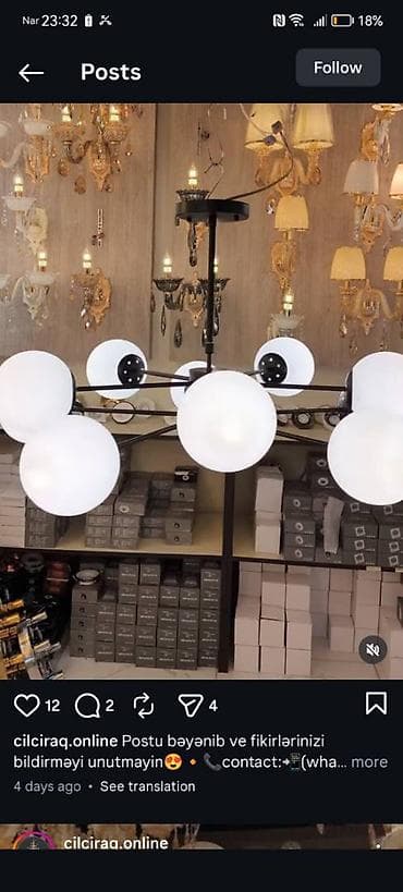 çılçıraqlar qiymetleri: Led Çılçıraq, 4 və daha çox lampa, Metal — 2