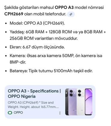 samsung a07 qiymeti: Oppo A3, 256 GB, rəng - Qara, İki sim kartlı — 6