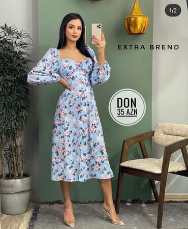 Toy paltarları və aksesuarları: Mavi çiçekli don heç geyinilmeyib.
Beden: L razmer
Qiymet 10 
manat — 1