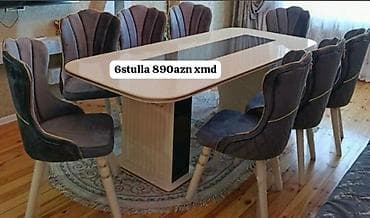 Qonaq otağı üçün, Yeni, Açılmayan, Dördbucaq masa, 6 stul