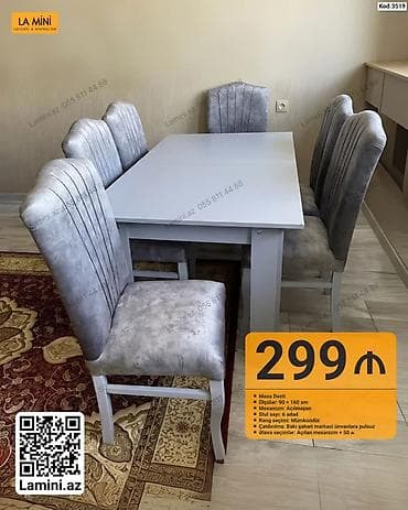 stol ustul: Məhsul: Masa dəsti (Kod: 3519) - Tərkib: 1 masa + 6 ədəd stul - Masa — 1