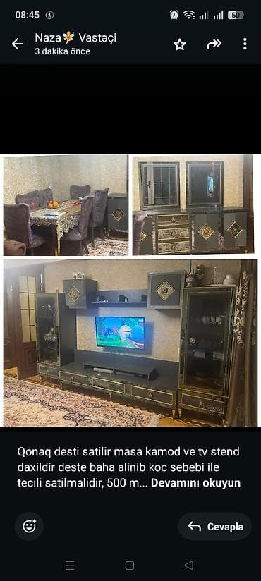 Qonaq desti satilir masa kamod ve tv stend daxildir deste baha alinib