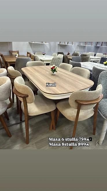 ustular: Yemək otağı üçün masa və stul dəsti - Dizayn: Oval-kvadrat formalı — 1
