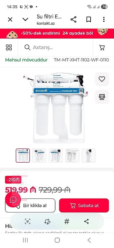 primax su filteri: Məhsul: Mətbəx üçün tərs osmos (Reverse Osmosis) su təmizləmə sistemi — 8